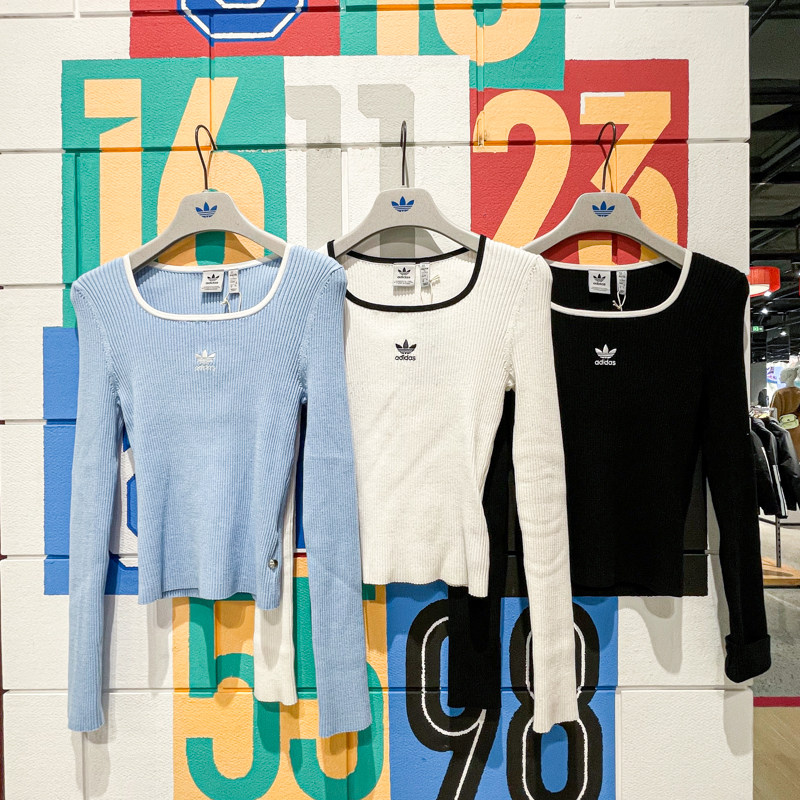 ADIDAS阿迪达斯三叶草女装2024冬款紧身长袖针织运动套头衫JM8054