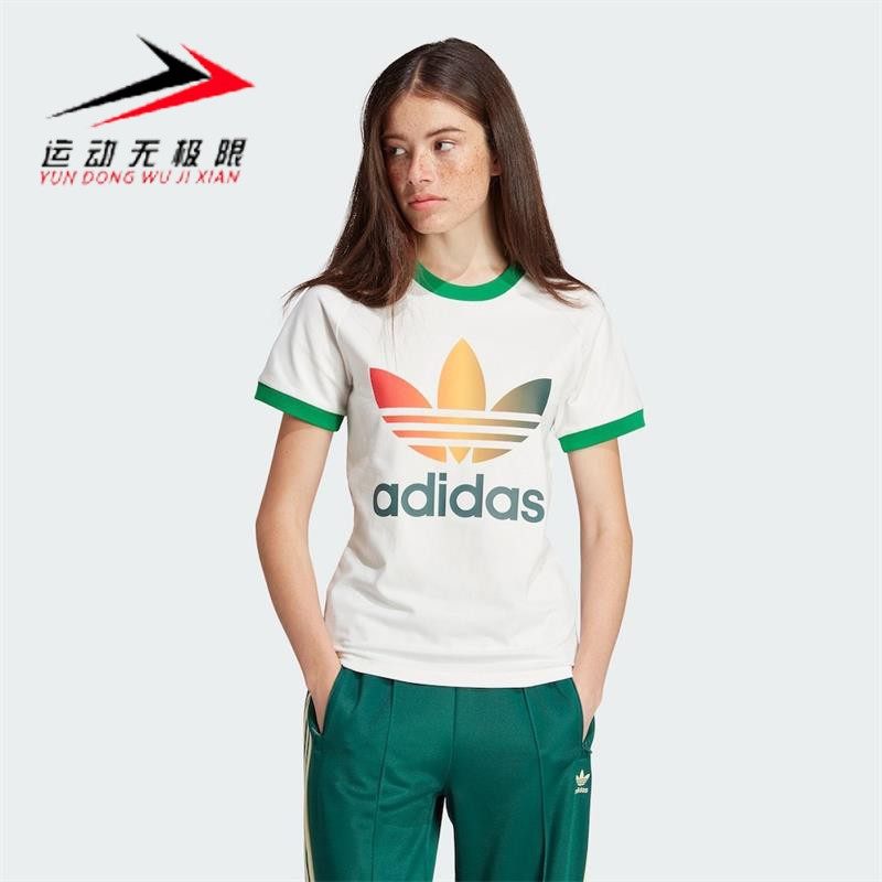 阿迪达斯三叶草女子2024夏款透气修身运动休闲圆领短袖T恤 IS0310