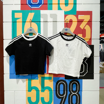 阿迪达斯三叶草女装2025秋修身短款时尚百搭短袖T恤JC8704 JC8703