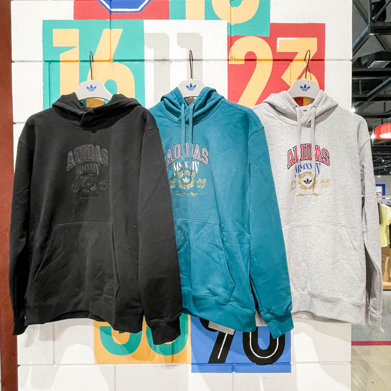 阿迪达斯三叶草男装2024冬新款运动休闲连帽宽松卫衣套头衫JW1965