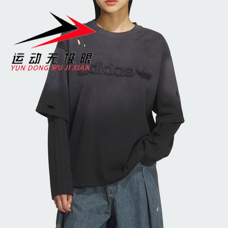 正品阿迪达斯三叶草女装2025冬款时尚潮流街头运动长袖T恤 KS6112