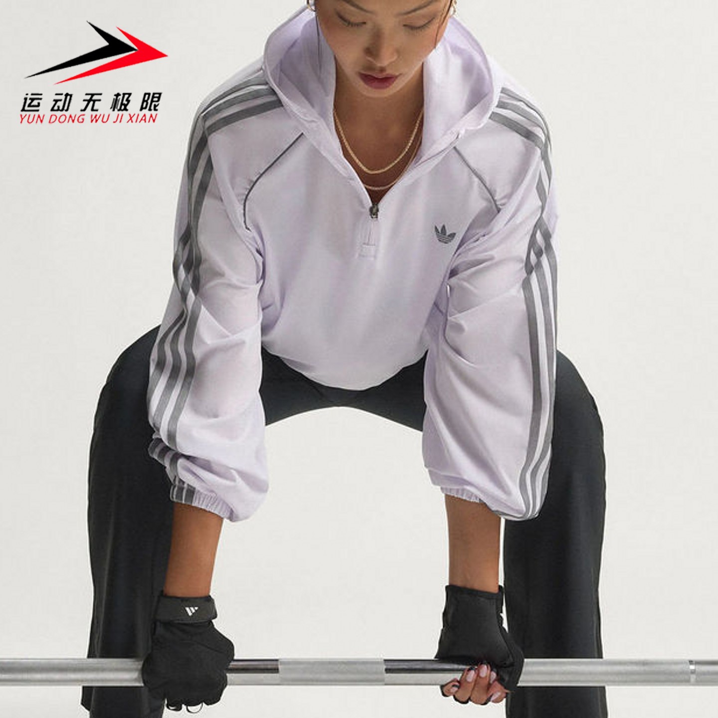 阿迪达斯三叶草女子2026秋款休闲运动连帽防风透气夹克外套KT7084