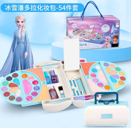 迪士尼儿童化妆品艾莎彩妆盒口红小女孩玩具生日礼物潘多拉手提包