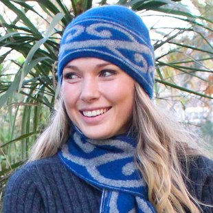 新西兰Lothlorian 蓝色银蕨提花针织毛线帽子冬 袋貂绒possum羊毛