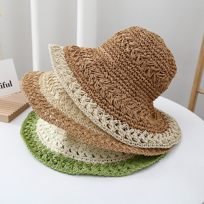 大檐遮阳帽女夏海边防晒遮脸沙滩帽手工镂空文艺清新户外折叠草帽