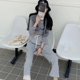胖mm裤 灰色运动裤 休闲加T绒卫裤 女秋冬季 小个子宽松直筒阔腿大码
