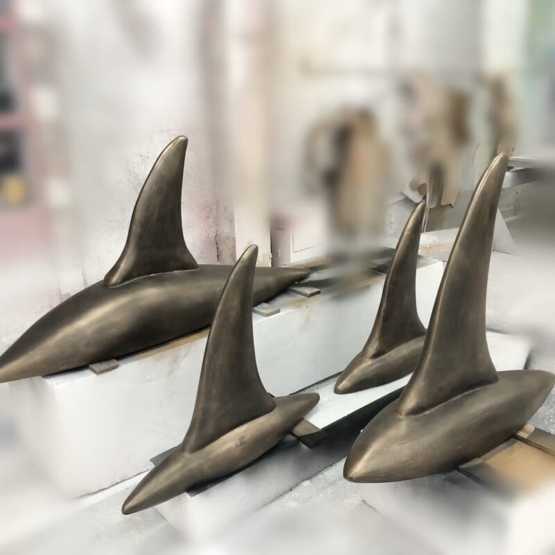 玻璃钢仿古铜做旧鲨鱼鲸鱼鳍落地摆放景观美陈道具定制定做雕塑