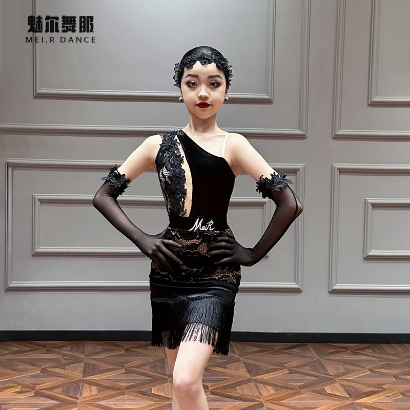魅尔舞服M401045儿童拉丁舞训练习表演出套装少儿拉丁舞流蕾丝苏