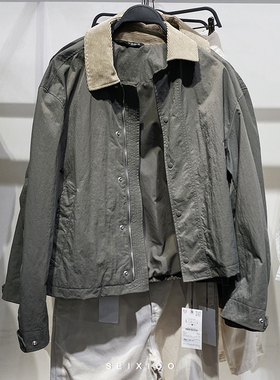 柜699！新款男装皱痕科技面料夹克3918761拼接领休闲外套3918/761