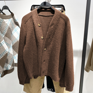 宽松拉绒毛衣外套5755 柜549 欧美简约V领针织开衫 男装 324 秋冬款