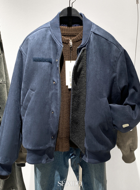 柜799！秋冬新款男装结构绒面质感棒球领夹克加绒厚外套 3918/154