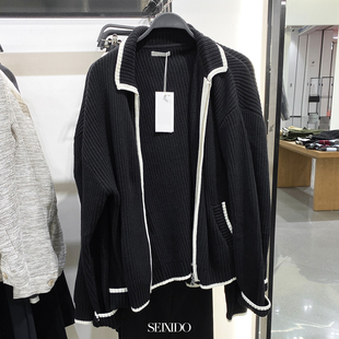 2893314 柜429 宽松撞色翻领拉链针织衫 男装 800毛衣外套 秋冬新品