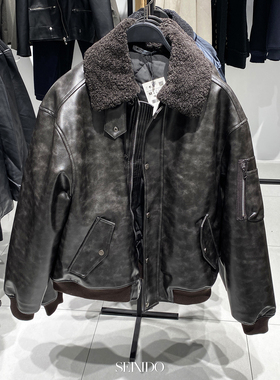 柜799！冬季欧美男装可拆毛领复古仿皮夹克夹棉PU皮外套 8281/435
