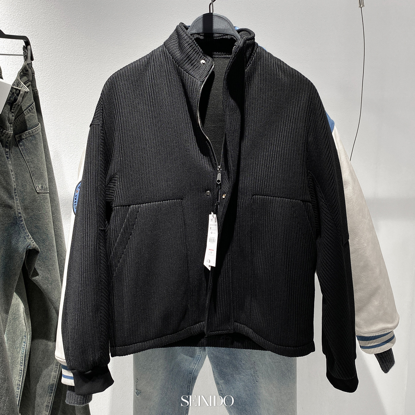 柜699！新款男装针织罗纹面料结构版型宽松立领夹克外套 1437/366