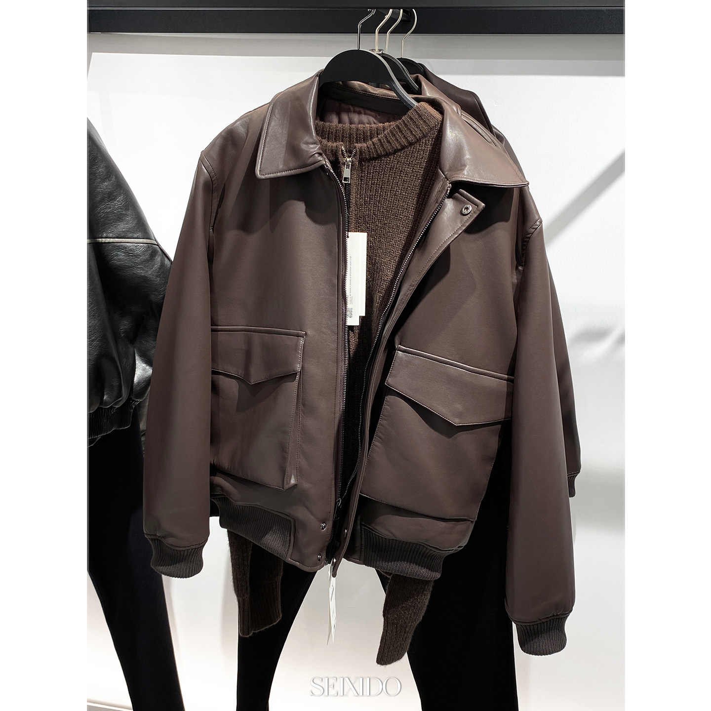 柜899！冬季新品男装简约翻领pu仿皮棉服夹克 5388/330厚款皮外套