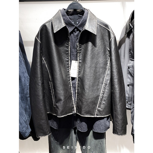 西班牙单！水洗做旧仿皮夹克外套