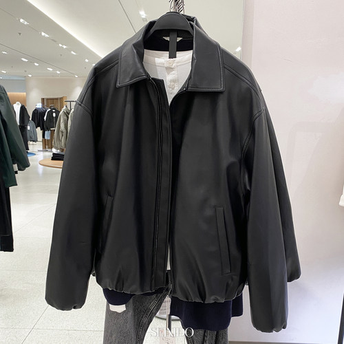 西班牙单！简约休闲翻领仿皮夹克