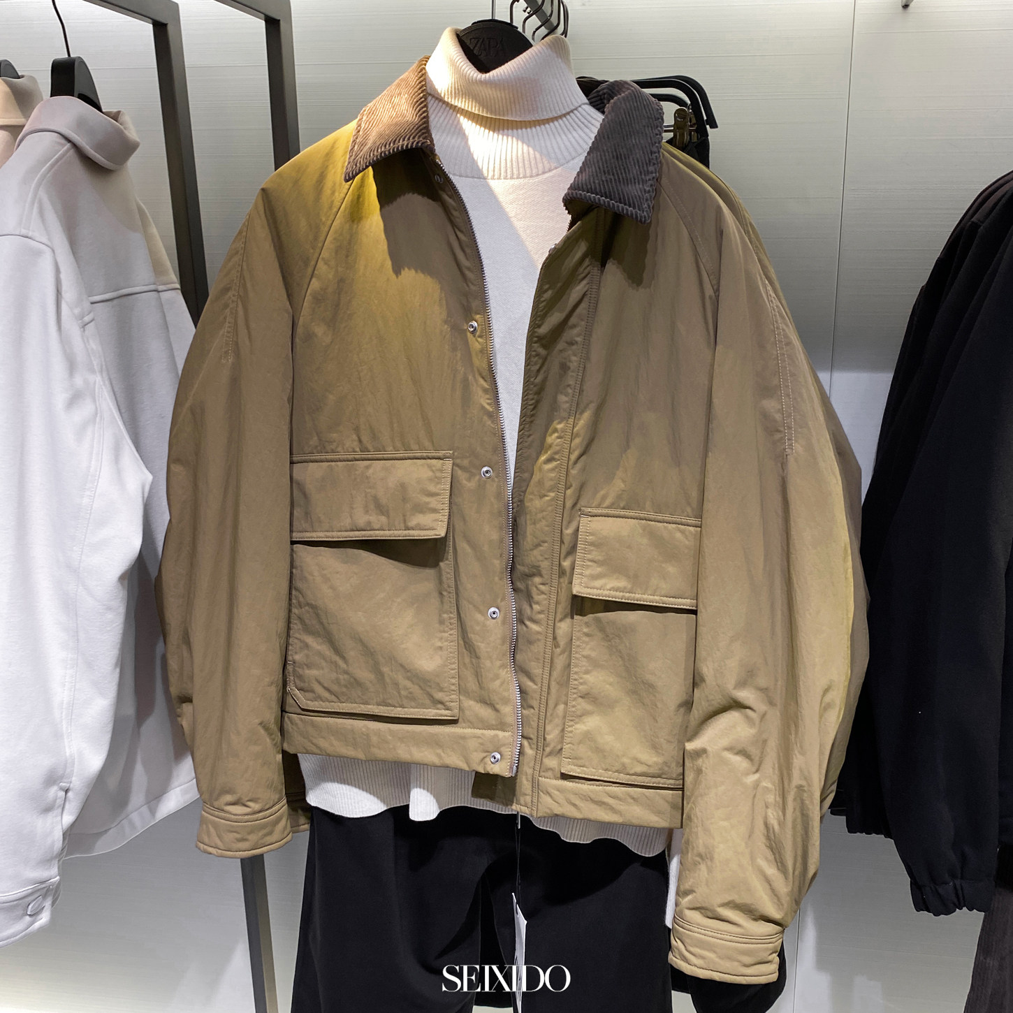 柜799！秋冬新款男装欧美简约撞色领夹克宽松休闲棉服外套3918631,男装,夹克,淘宝优惠券,粉丝福利购,淘宝优惠卷