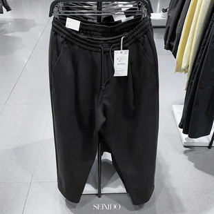 男装 新品 反绒皮宽松阔腿系带褶裤 休闲长裤 800 柜329 3046385 秋季