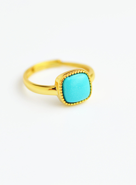 原矿天然绿松石美松镀金开口戒指