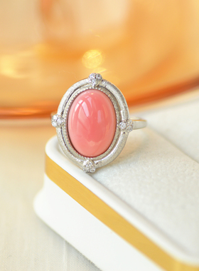 新品 天然女王贝胭脂螺女皇贝 粉贝S925银纯银精致戒指开口可调