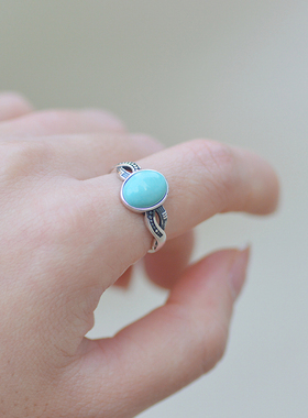 天然做线条开口戒指绿松石蓝松