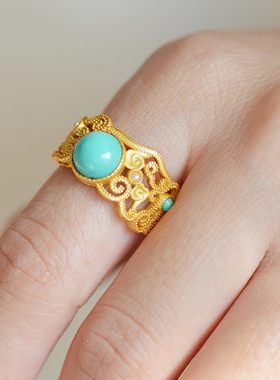 暮城珠宝男女纯银中国风绿松石