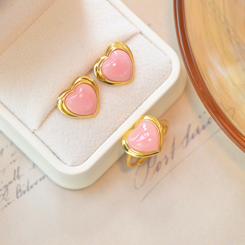 天然女王贝 胭脂螺凤凰螺 粉色S925银纯银镀18K金戒指爱心耳钉,饰品/流行首饰/时尚饰品新,耳钉,淘宝优惠券,粉丝福利购,淘宝优惠卷