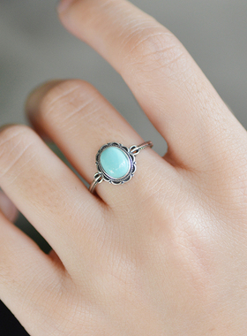 天然原矿绿松石淡雅小巧戒指S925