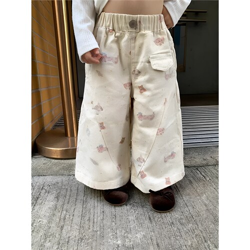 女童秋季卡通小狗印花宽松休闲裤
