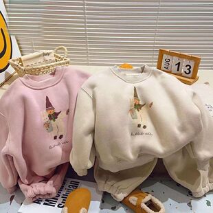 加绒加厚卫衣套装 儿童2025冬季 新款 韩风童装 两件套 女童洋气卫衣裤