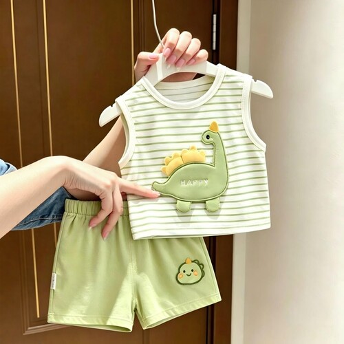 儿童夏季立体恐龙背心短裤套装