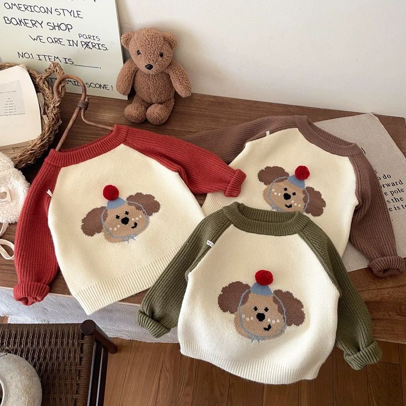 儿童秋冬季新款洋气卡通可爱毛1衣男女童宝宝加厚针织打底上衣