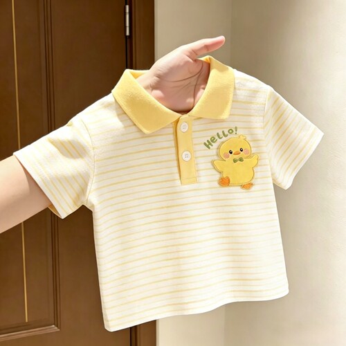 儿童夏季卡通可爱鸭条纹polo短袖
