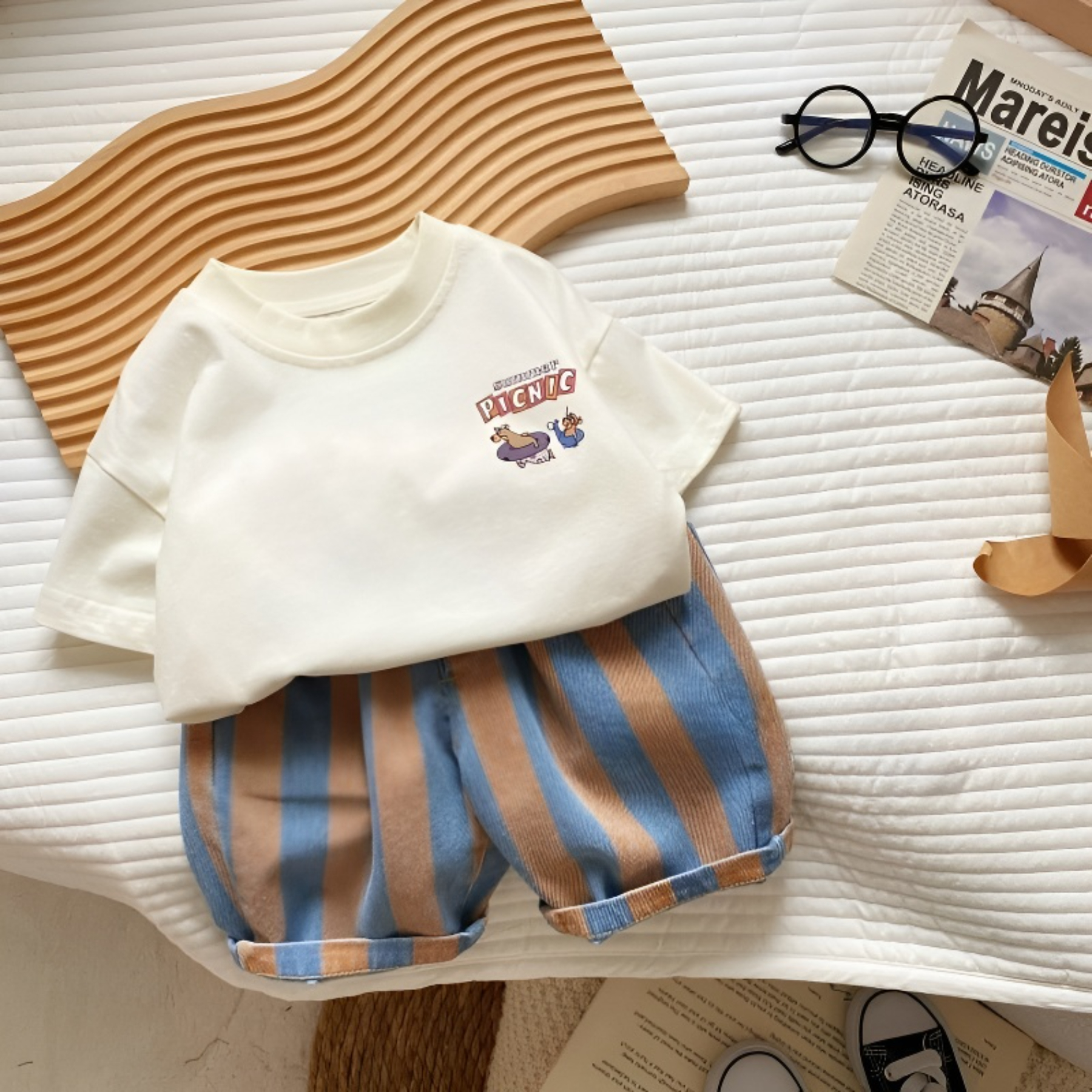 男女童夏季纯棉短袖套装2025夏季新款中小童T恤五分裤两件套U1