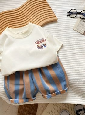 男女童夏季纯棉短袖套装2025夏季新款中小童T恤五分裤两件套U1