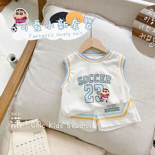 五折专区~儿童夏季薄款足球背心短裤套装男女宝宝洋气无袖两件套
