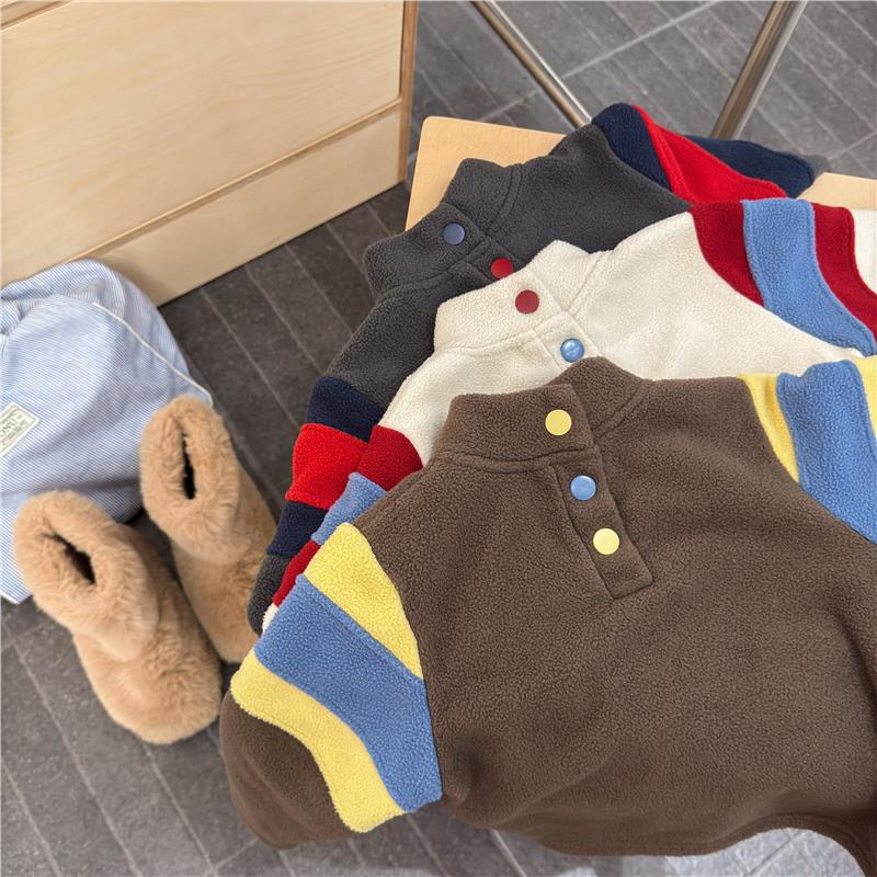 儿童冬季中领双面绒休闲加厚卫衣男女童摇粒绒打底保暖上衣冬装