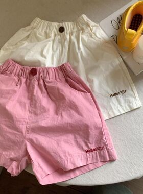 女童夏季新款短裤宝宝字母刺绣休闲裤小童夏装五分裤儿童热裤T4