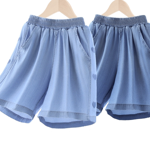 女童短裤夏季儿童天丝牛仔裤中大童薄款裤子女童休闲裤外穿五分裤