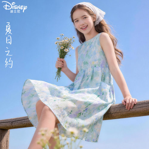 迪士尼女童纯棉碎花连衣裙夏季