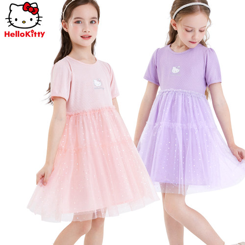 清仓女童连衣裙夏装新款中大童裙子洋气网纱裙T恤公主裙