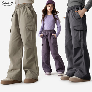 女童裤子25秋冬新款儿童户外休闲阔腿直筒裤大童加绒运动裤工装裤