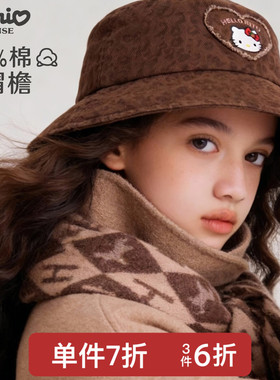 HelloKitty2025儿童秋冬棒球帽100%纯棉豹纹大头围鸭舌渔夫盆帽女