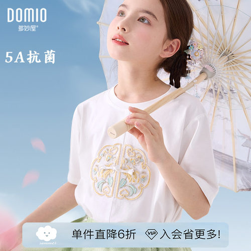 多妙屋圆领国风女童短袖T恤