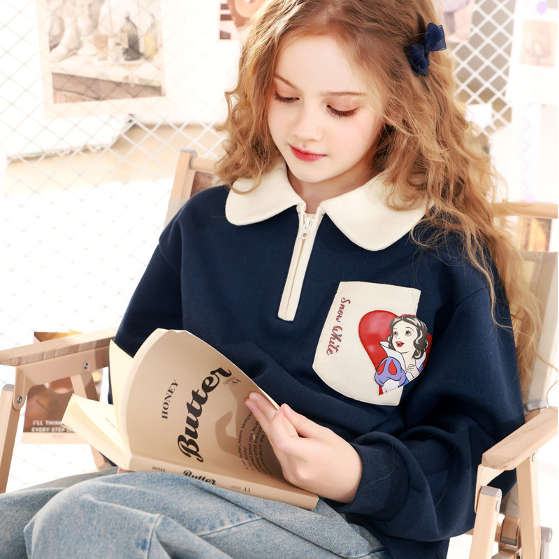 迪士尼女童卫衣春秋新款儿童洋气长袖上衣女孩时尚大童外套童装