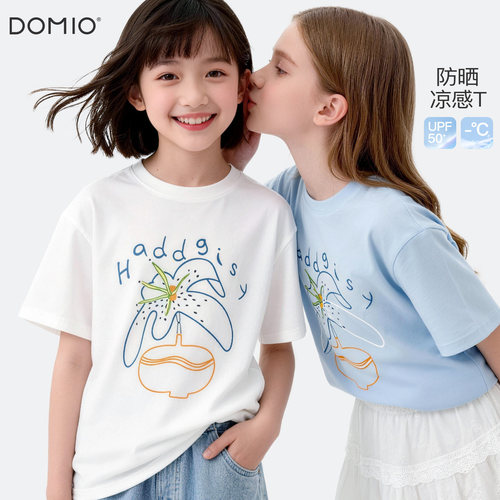多妙屋女童短袖T恤夏季薄款白色