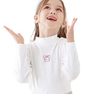 女童打底衫秋冬新款儿童长袖T恤上衣大童半高领保暖秋衣加绒童装