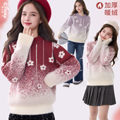 大童加厚保暖青少年装 迪士尼女童毛衣加绒秋冬新款 洋气儿童针织衫