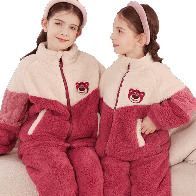 迪士尼珊瑚绒女童睡衣草莓熊亲子
